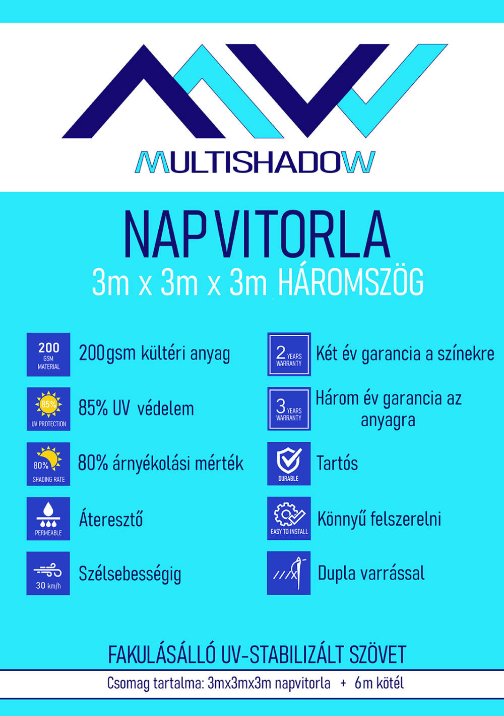 Napvitorla árnyékoló design 3x3M - 9. kép